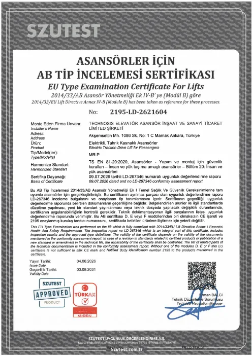 AB Tip İnceleme Sertifikası – Modül B (Makine Daireli, MR.P)