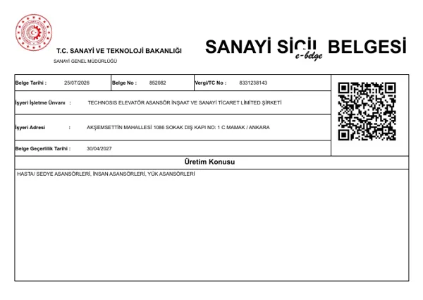 Sanayi Sicil Belgesi