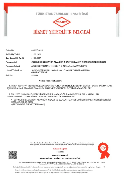 TSE Hizmet Yeterlilik Belgesi